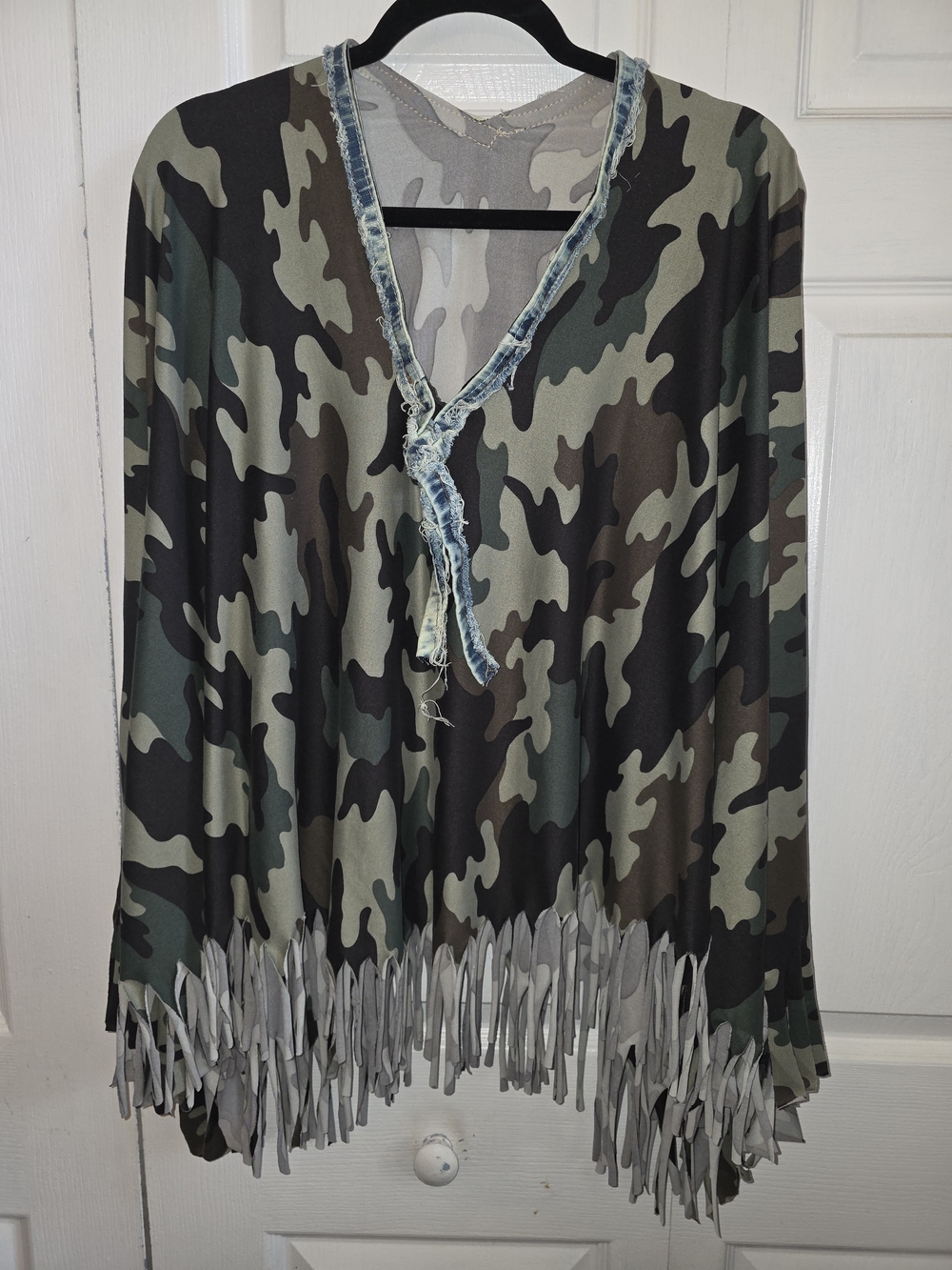Women’s Fringed V-Neck Tunic in Olive Camo
